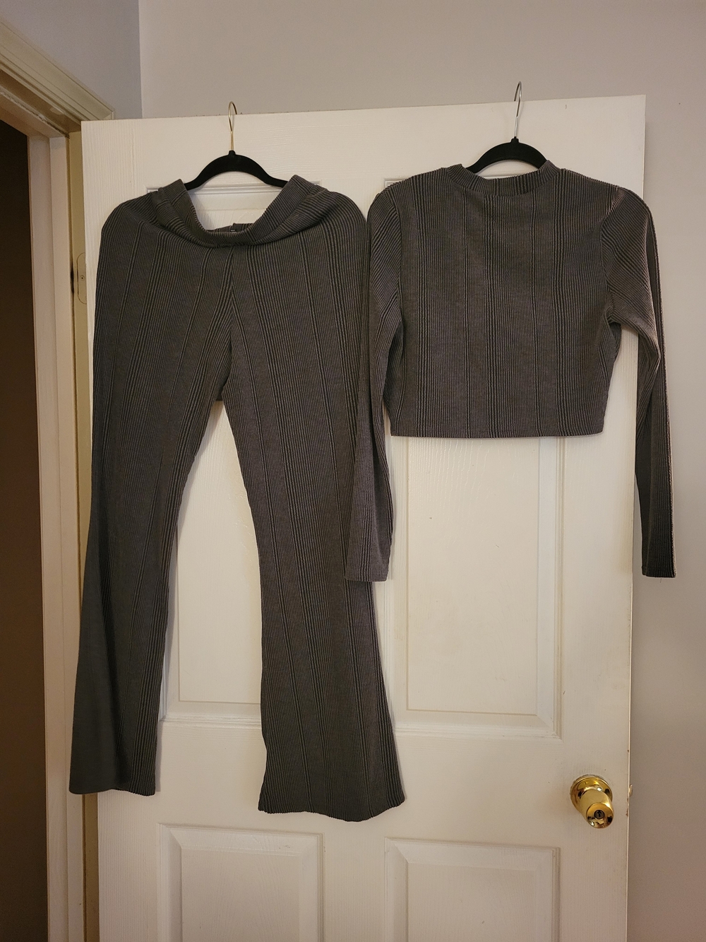 Ribbed Knit Two-Piece Set - Gray